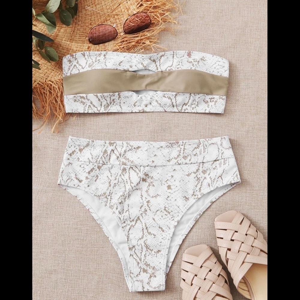 Snake Skin Print High Waisted Bikini Set